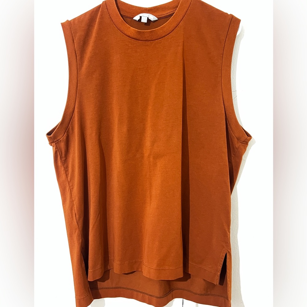 Uniqlo x Mame Kurogouchi Women's Brown Cotton Tank Top S Sleeveless Crew Neck